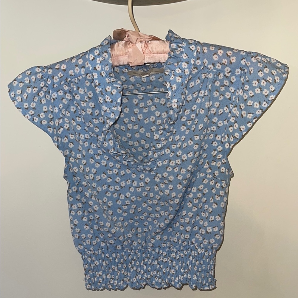 4 for $40 - Blue and White Smocked Dolman Sleeve Crop Top